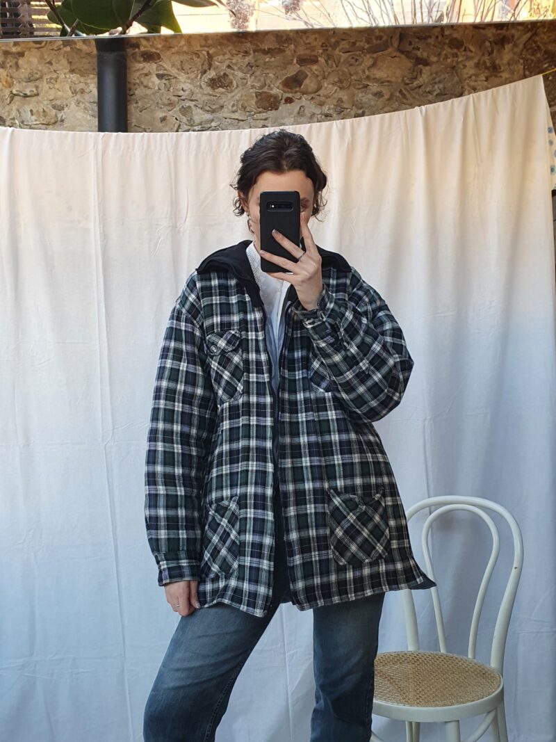 padded checkered oversize shirt jacket, vintage fashion