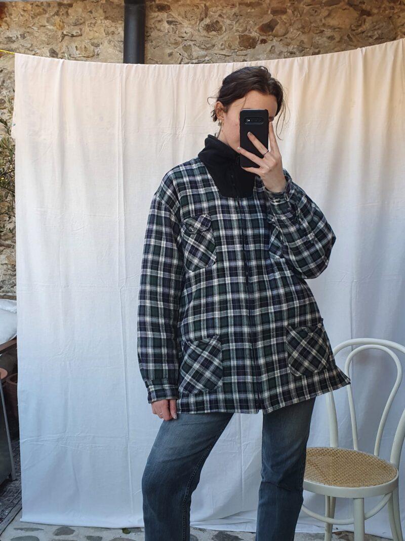 padded checkered oversize shirt jacket, vintage fashion