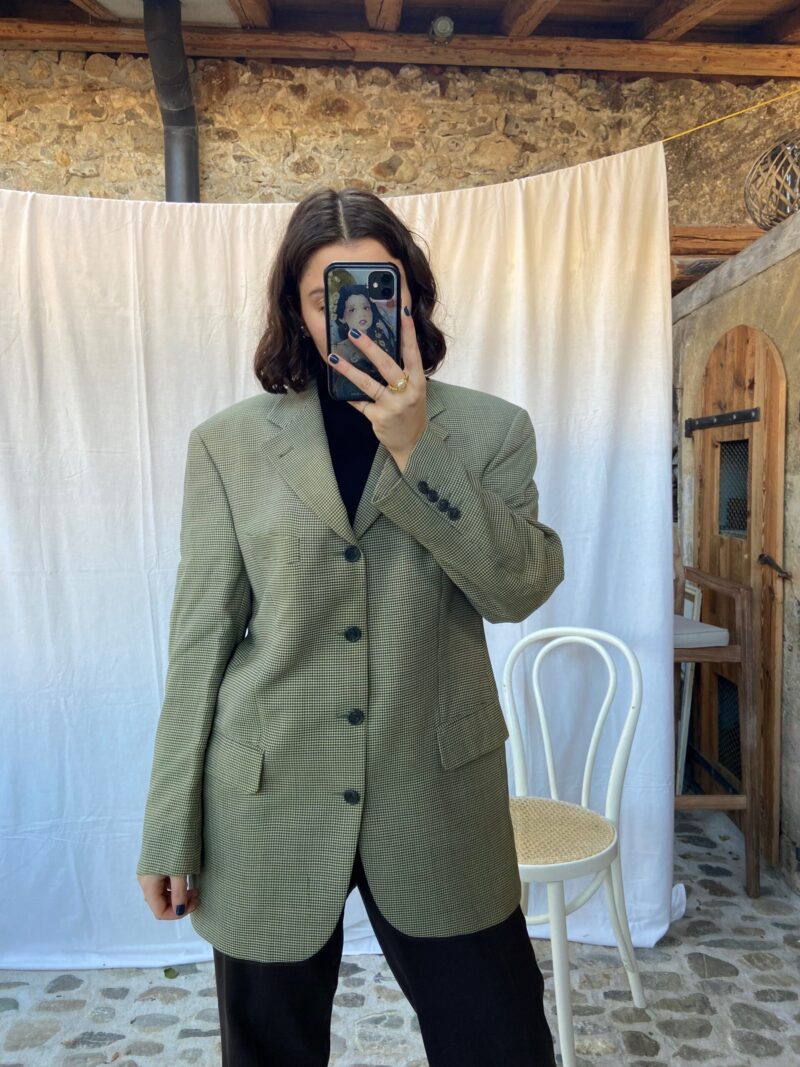 oversize checkered green and blue blazer, vintage fashion