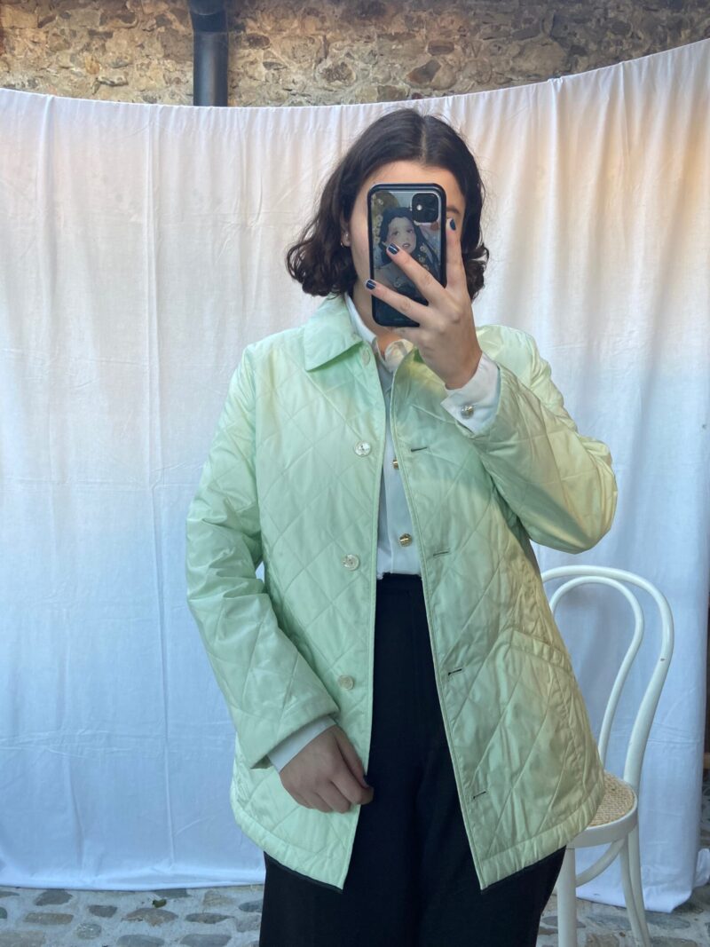 pastel green quilted jacket, vintage fashion