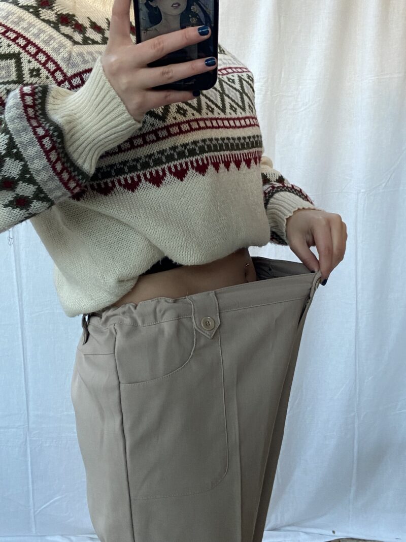 beige tailored pants, vintage fashion