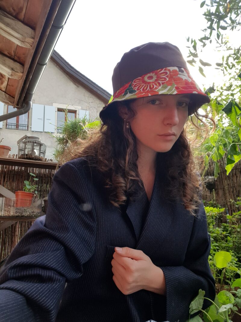 reversible bucket hat with japanese silk and linen, handmade fashion