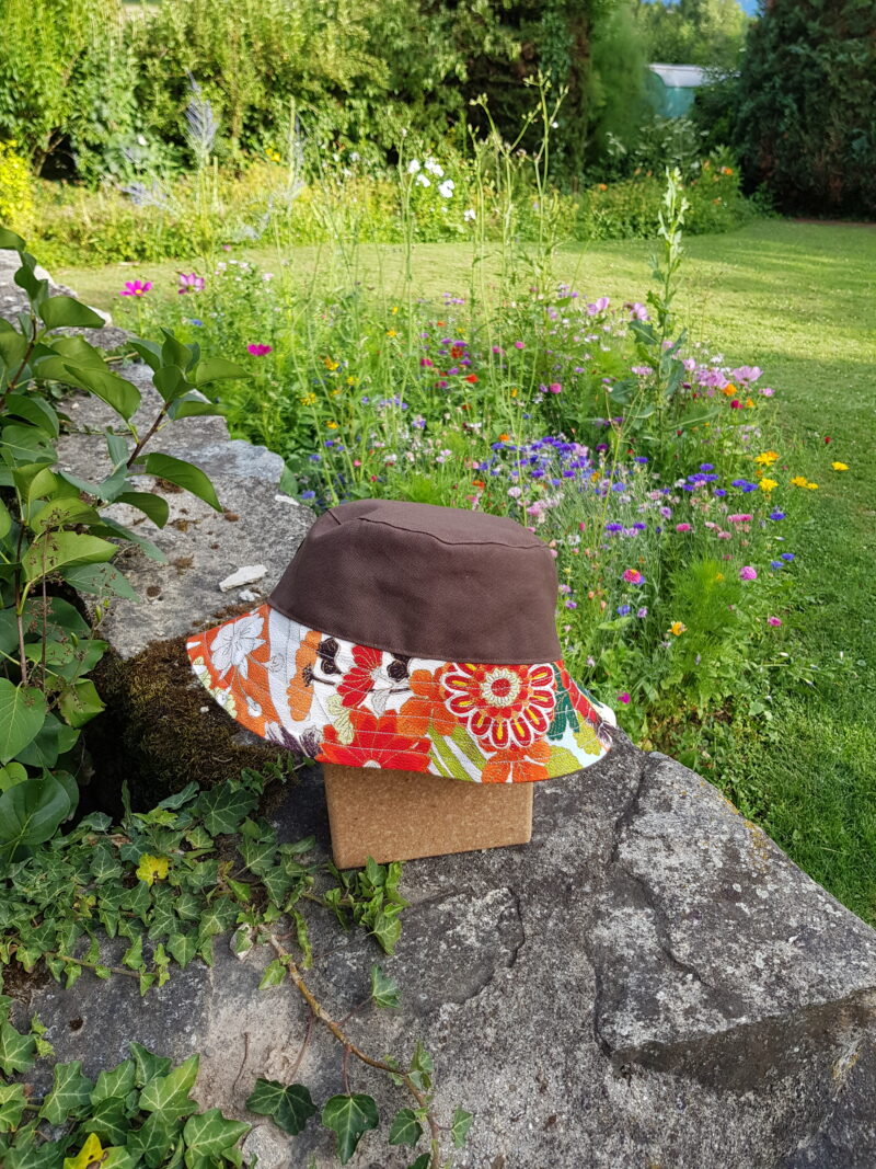 reversible bucket hat with japanese silk and linen, handmade fashion