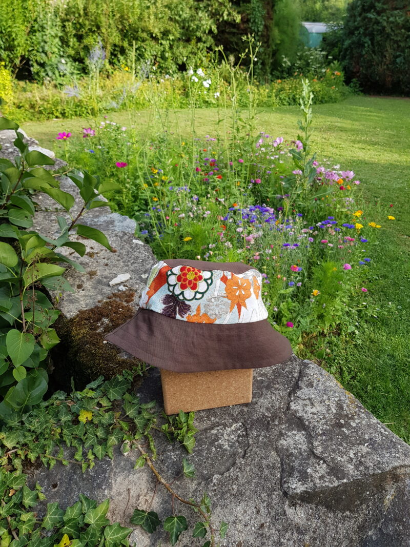 reversible bucket hat with japanese silk and linen, handmade fashion