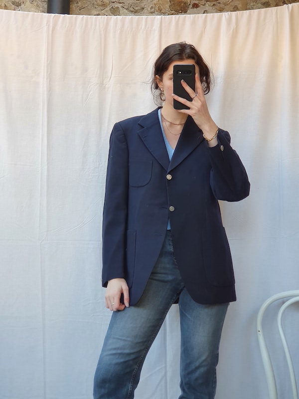 deep blue blazer, vintage fashion