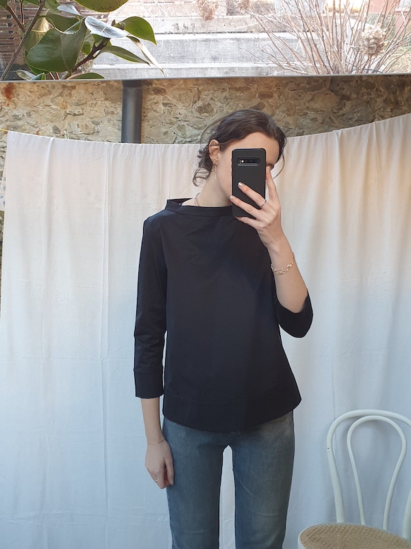 boat neck black top, second-hand fashion