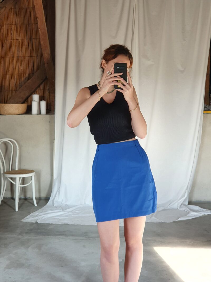 mini royal blue skirt, vintage fashion