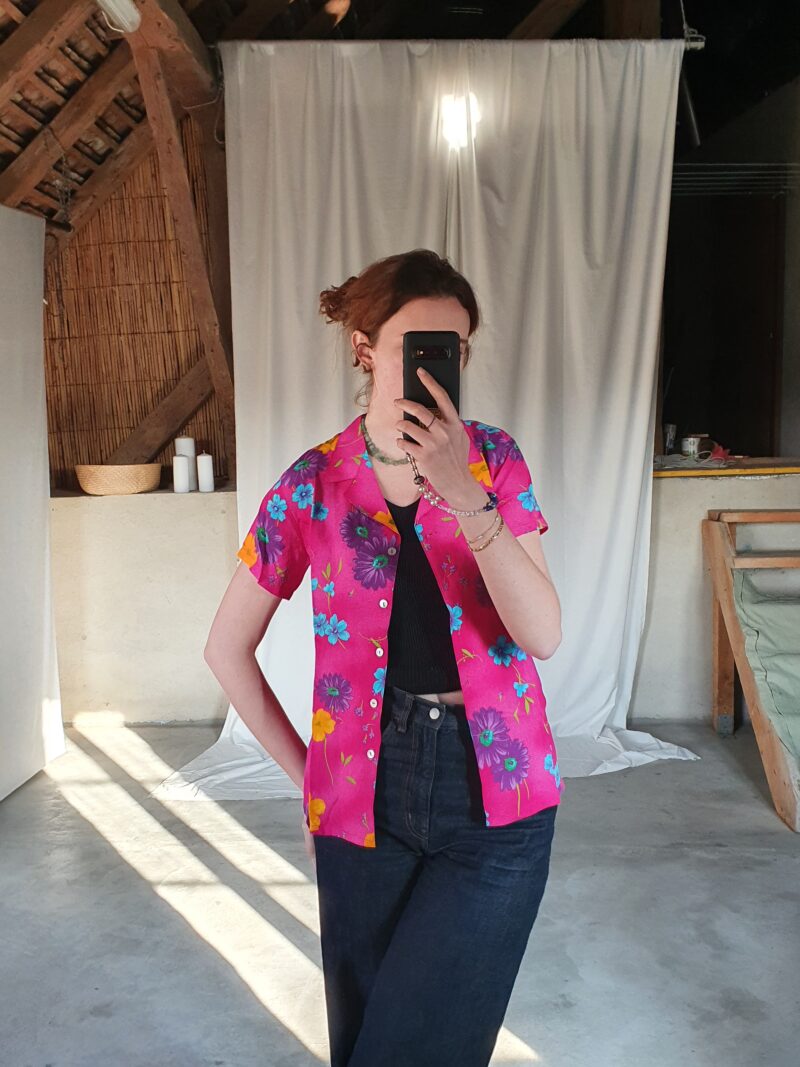 super colourful magenta shirt, vintage fashion