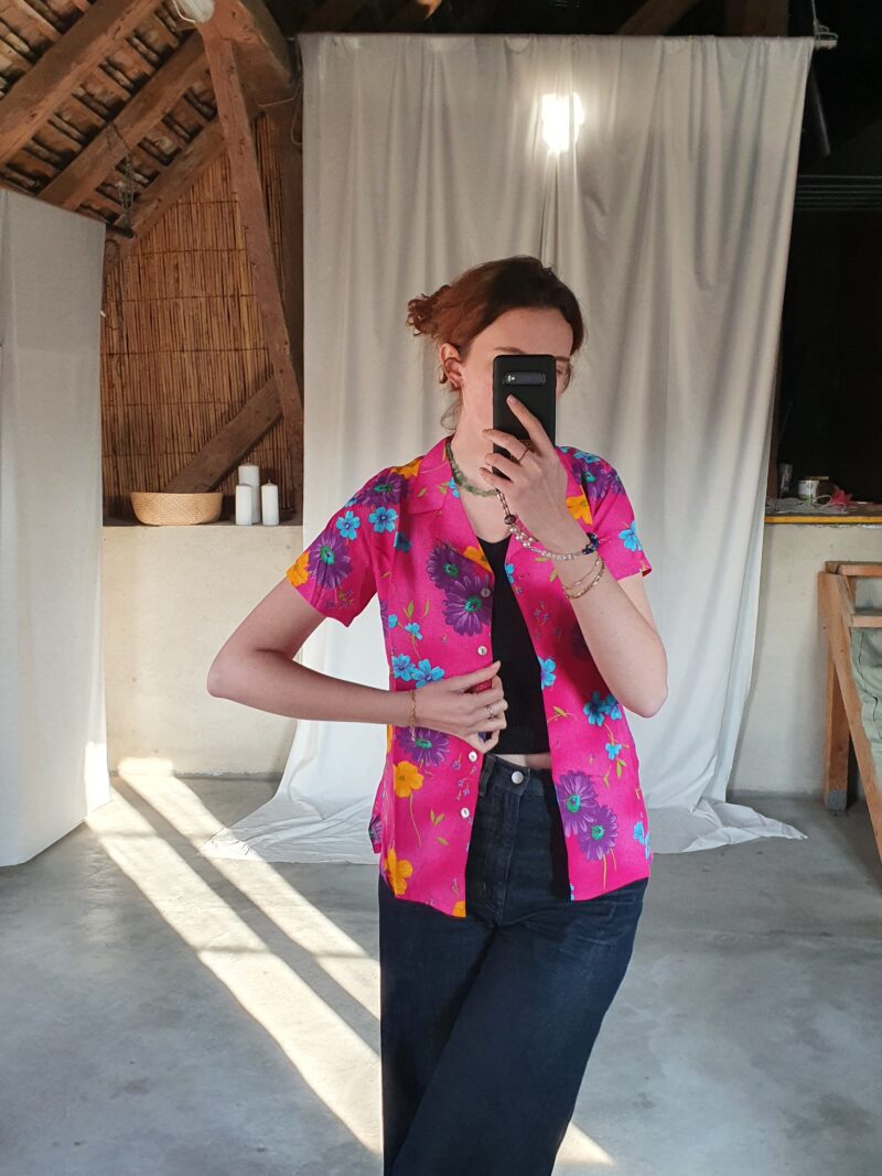 super colourful magenta shirt, vintage fashion