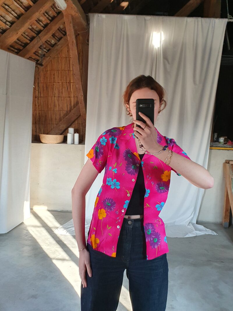 super colourful magenta shirt, vintage fashion