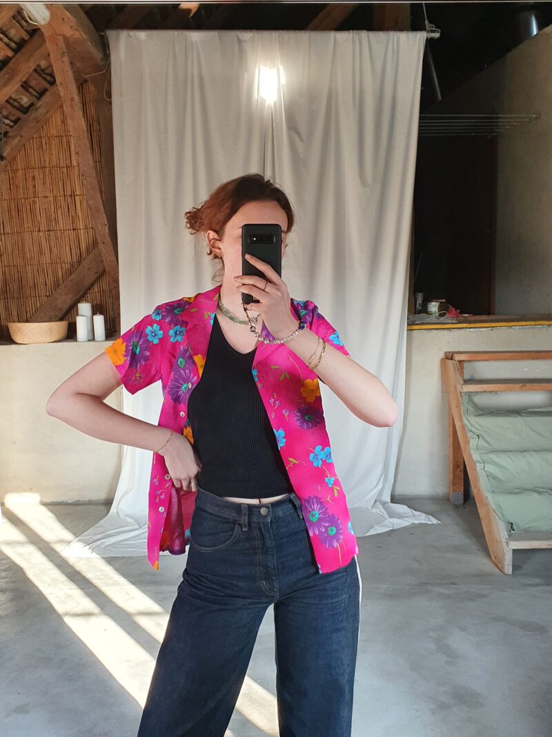 super colourful magenta shirt, vintage fashion