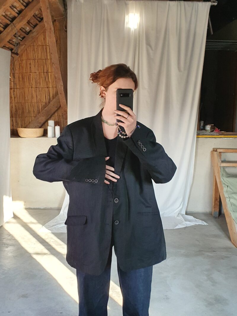 oversize black linen blazer, vintage fashion