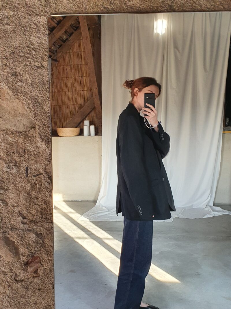 oversize black linen blazer, vintage fashion