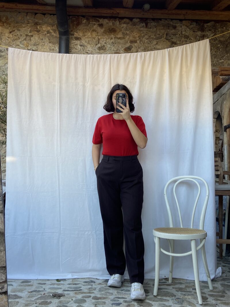 bright red wool t-shirt, vintage fashion