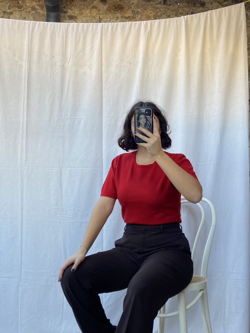 bright red wool t-shirt, vintage fashion