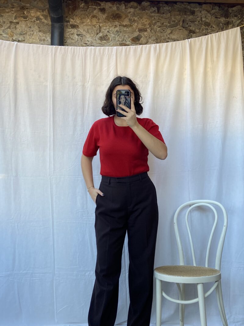 bright red wool t-shirt, vintage fashion