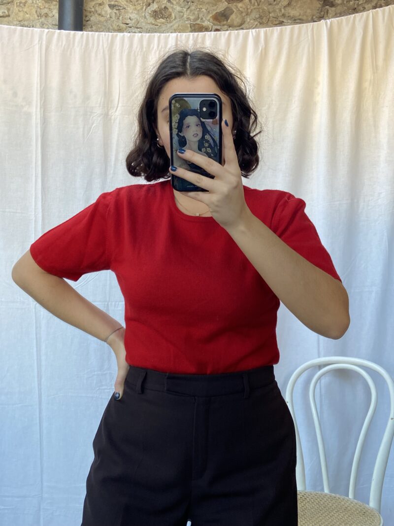 bright red wool t-shirt, vintage fashion