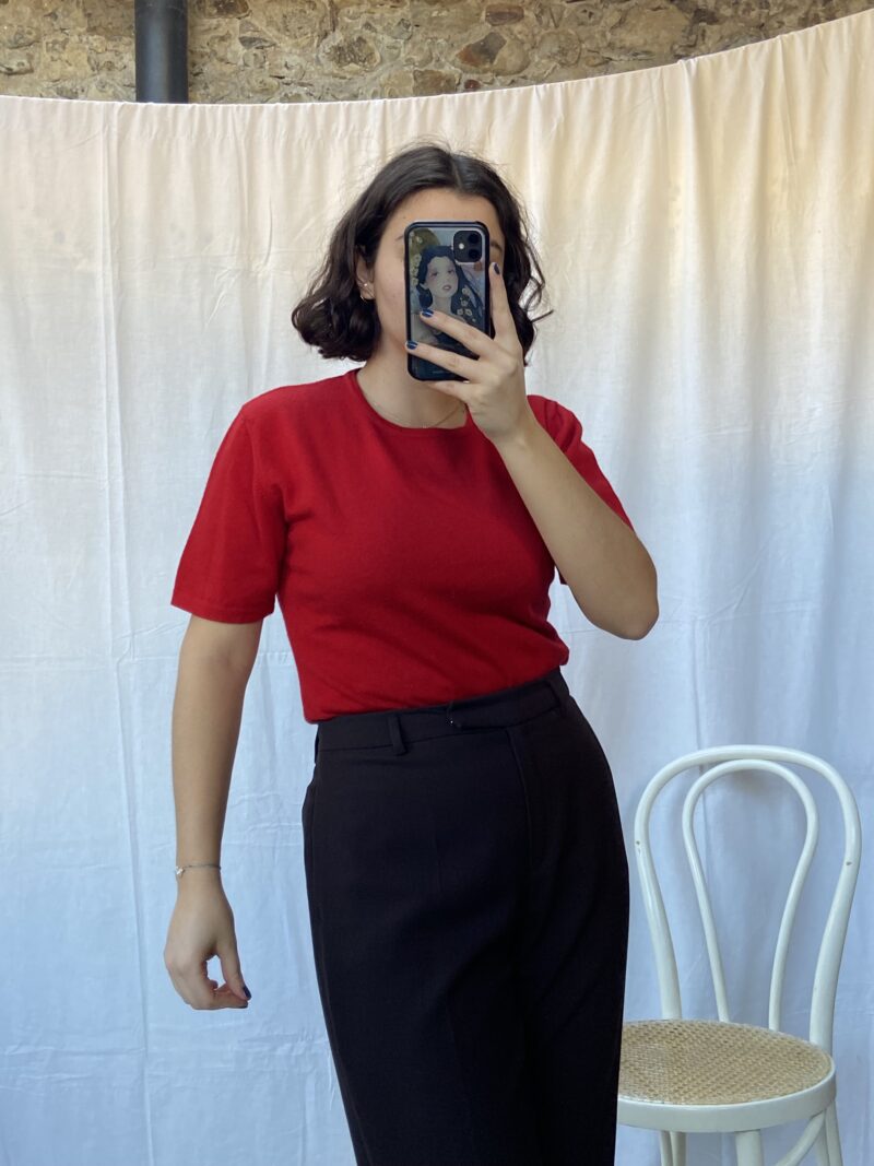 bright red wool t-shirt, vintage fashion