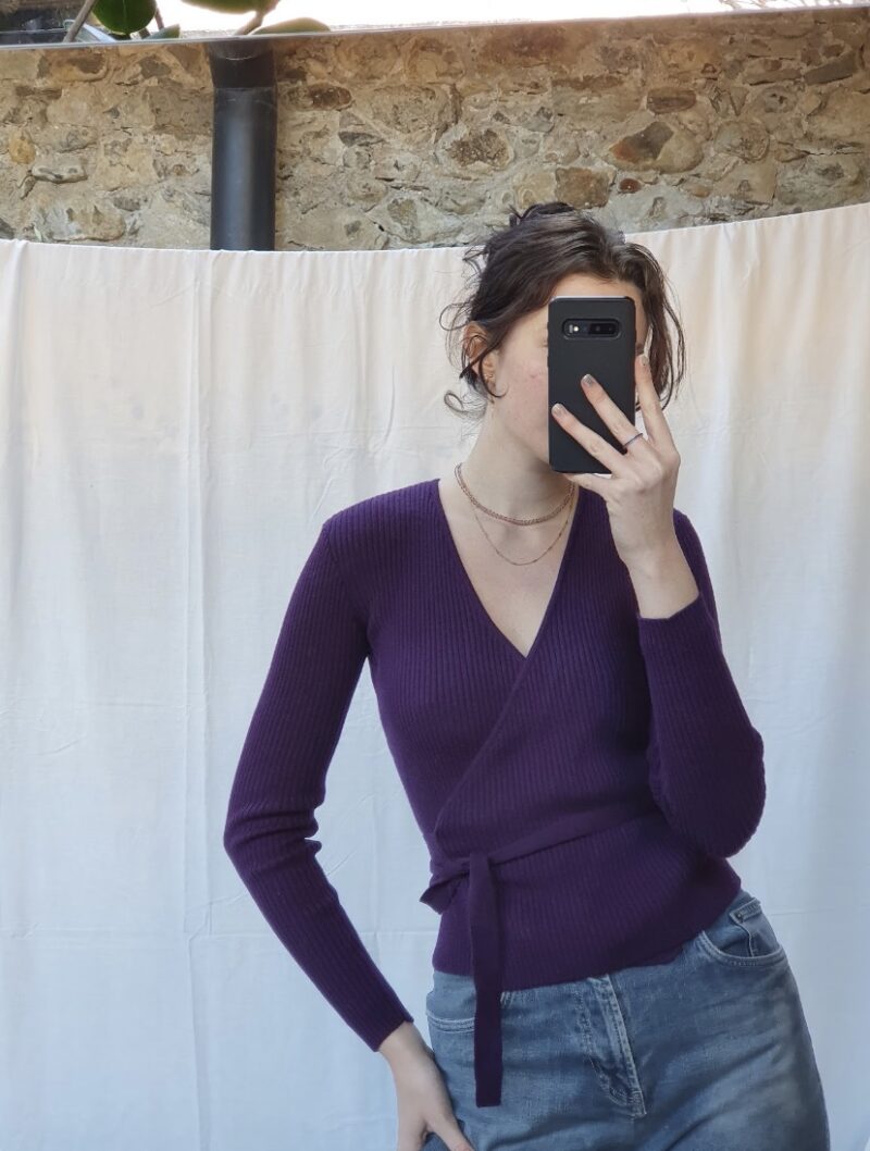 crossover eggplant jumper, vintage fashion