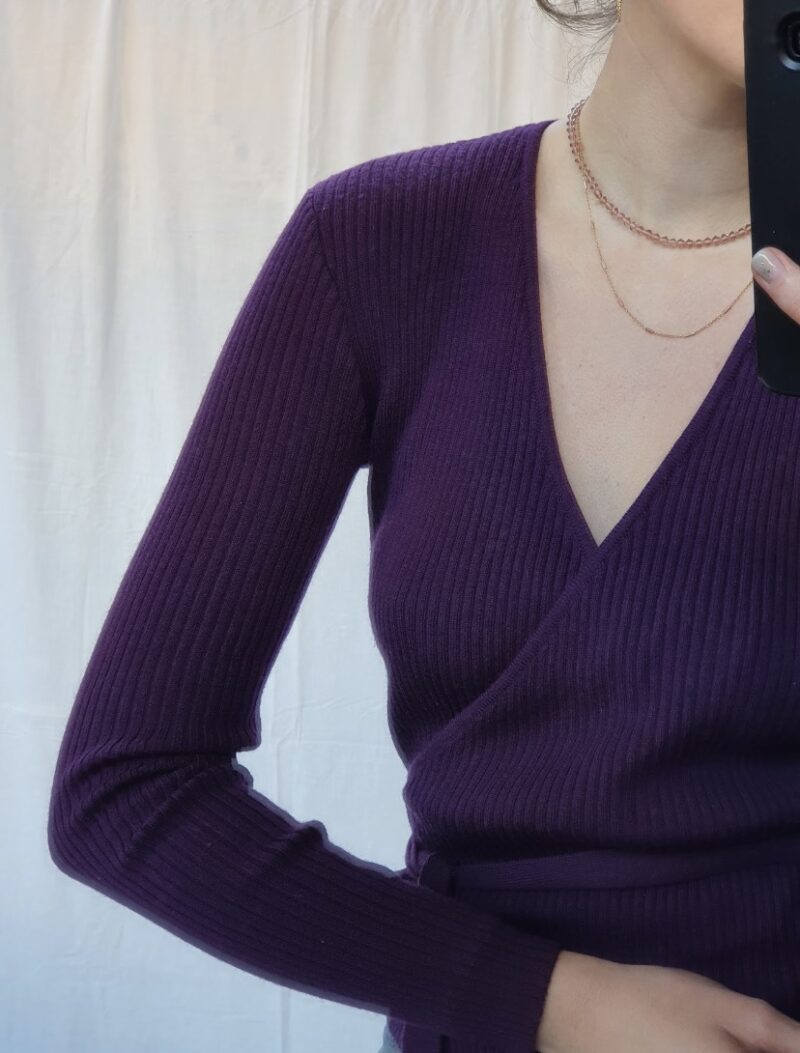 crossover eggplant jumper, vintage fashion