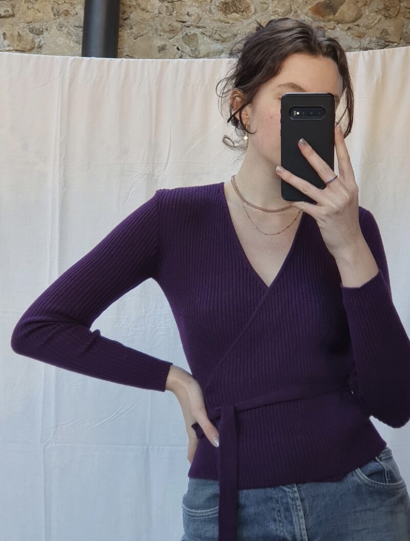 crossover eggplant jumper, vintage fashion