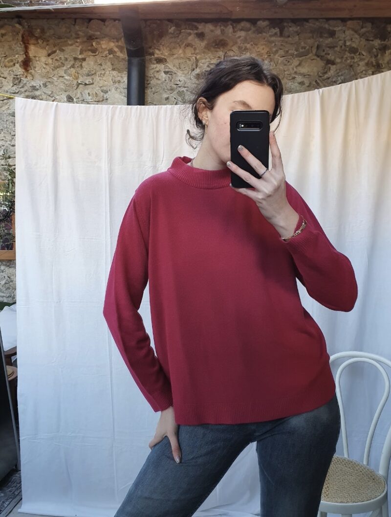 mock neck raspberry pink jumper, vintage fashion