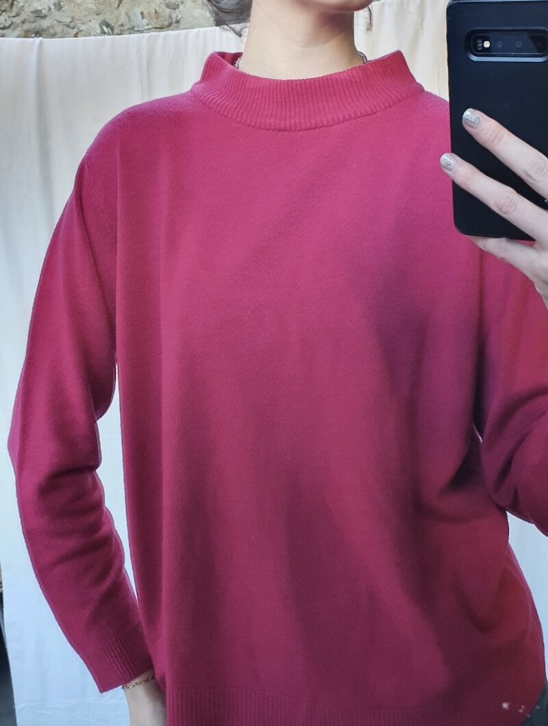 mock neck raspberry pink jumper, vintage fashion