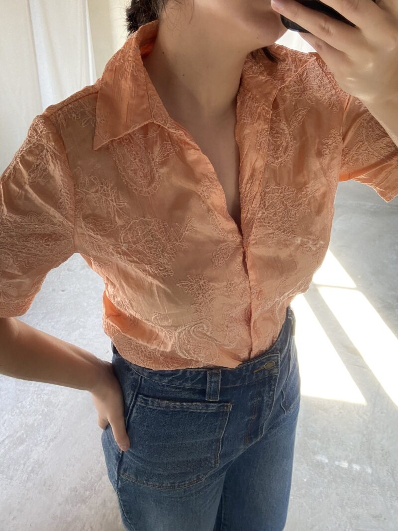 salmon blouse, vintage fashion