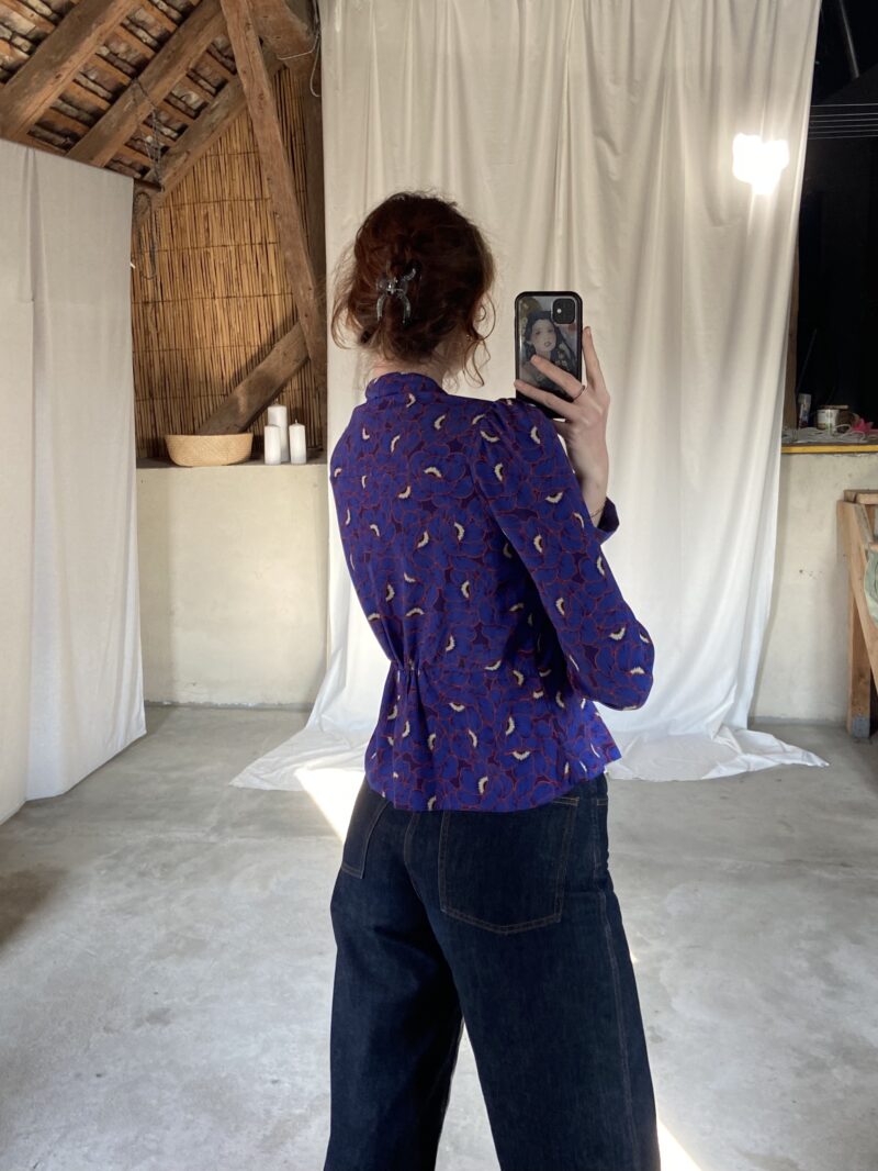 royal blue and red flower blouse, vintage fashion