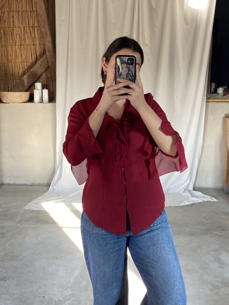 red blouse with butterfly sleeves, vintage fashion