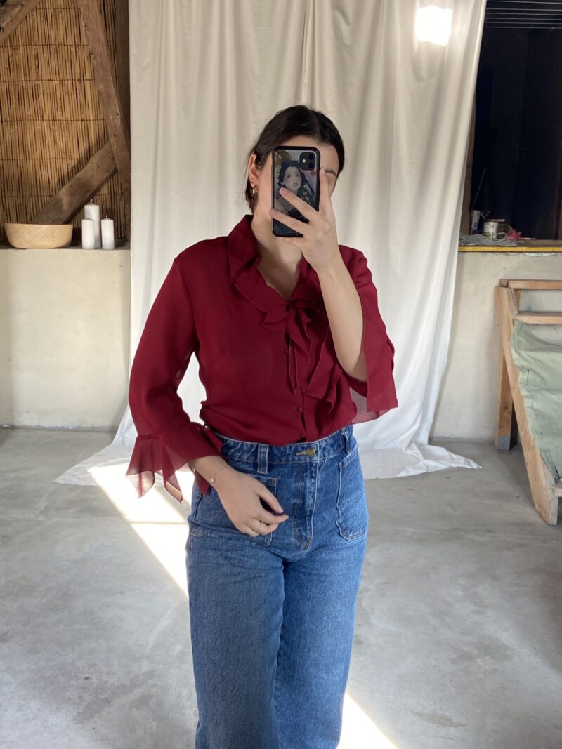 red blouse with butterfly sleeves, vintage fashion