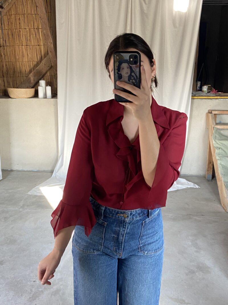 red blouse with butterfly sleeves, vintage fashion