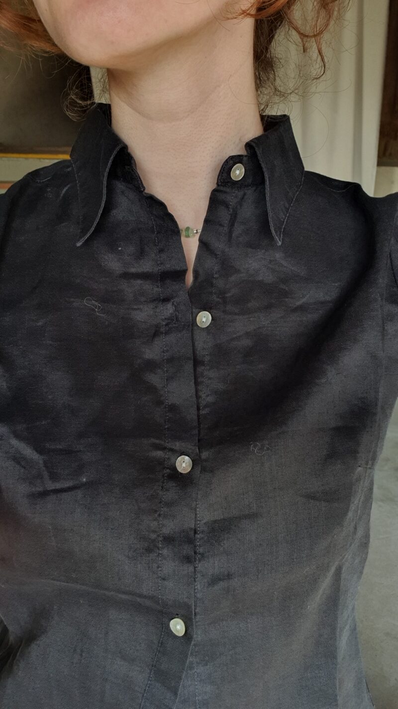 black linen shirt with stsrppy details, vintage fashion