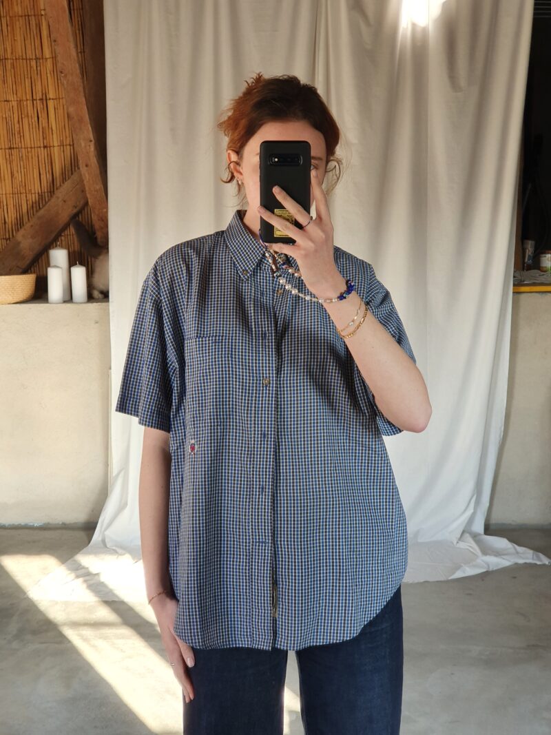 brown and blue checkered shirt, vintage fashion