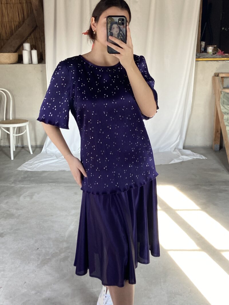 vintage deep purple dress with rhinstones, vintage fashion