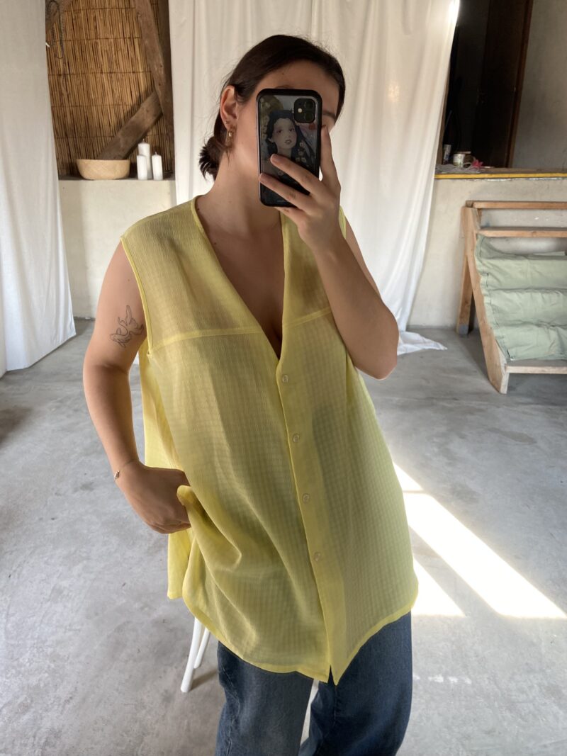 light yellow long see through blouse, vintage fashion