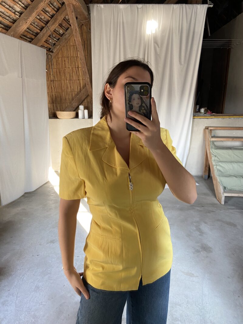 bright yellow short sleeved jacket, vintage fashion