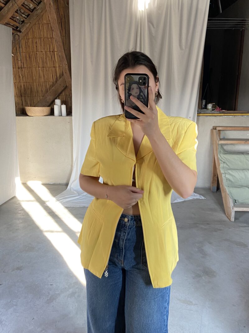 bright yellow short sleeved jacket, vintage fashion