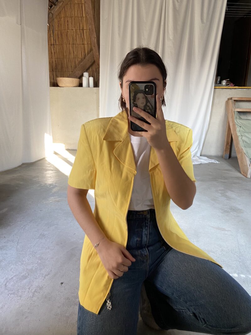 bright yellow short sleeved jacket, vintage fashion