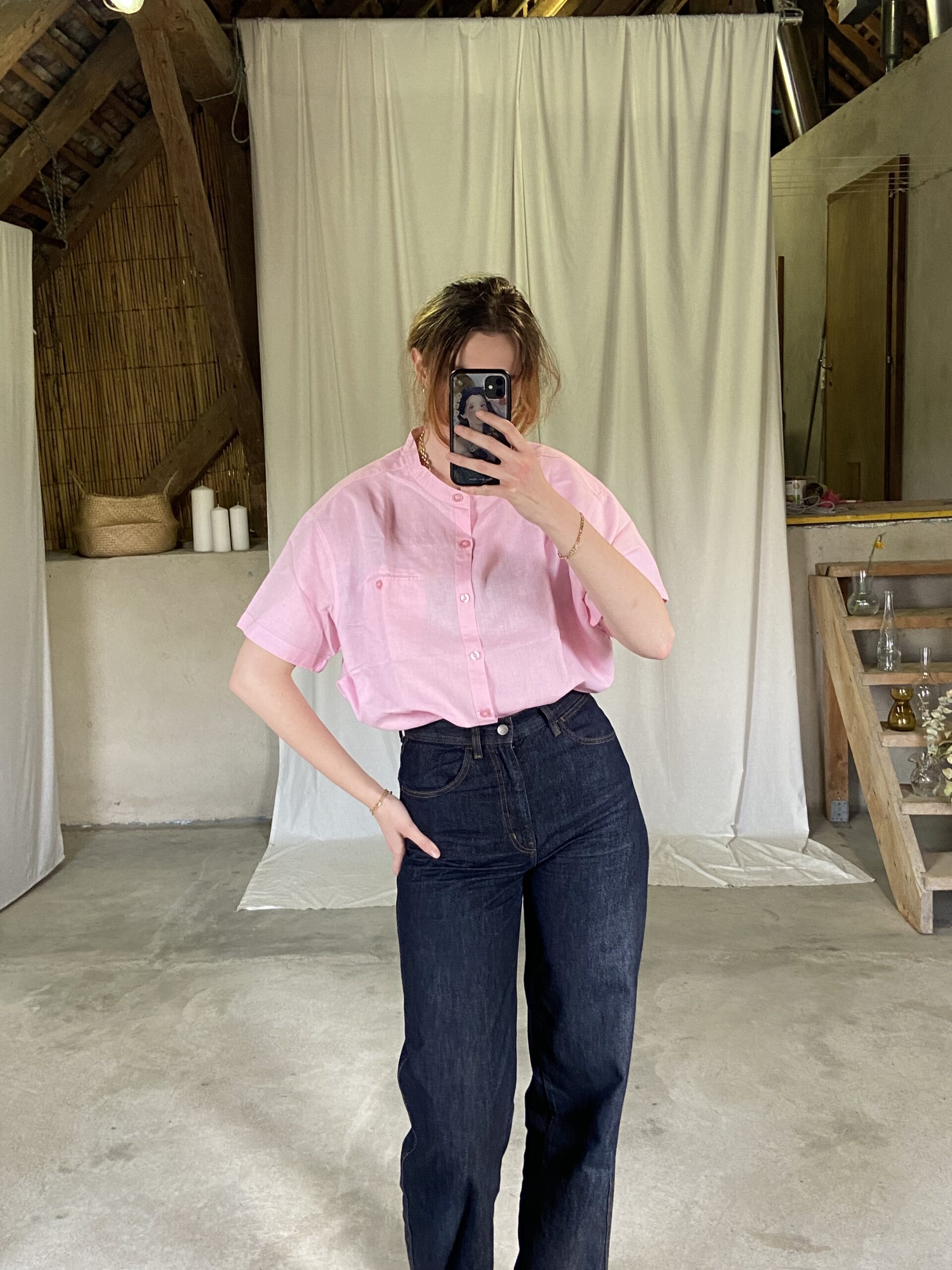 Vintage oversize pink linen shirt - Wear It Again