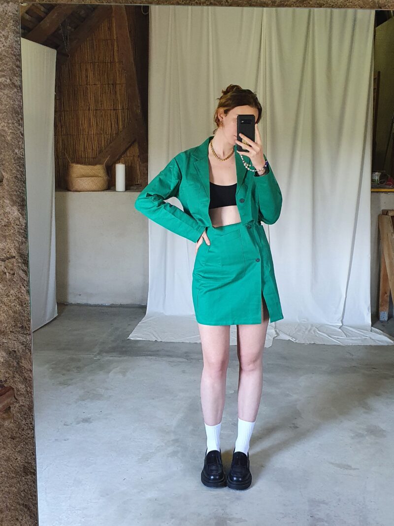 Beautiful green upcycled two-piece suit